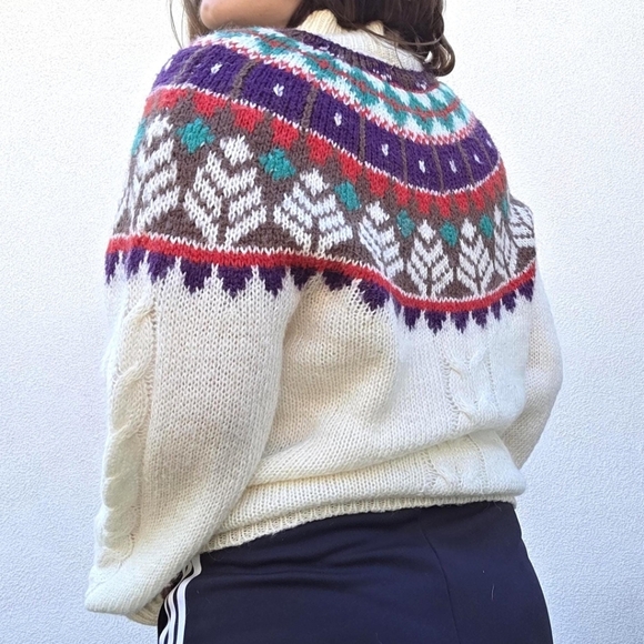 Vintage Nordic Style Winter Sweater by DD Sloane / 1990s White Pullover Jumper - Picture 4 of 6